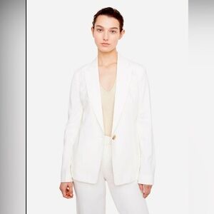 Vince White Blazer Modern Silhouette Notched Lapels-10 white linen , rayon spand
